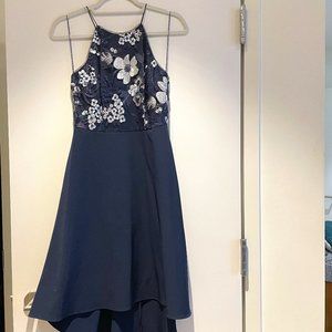 Aidan Mattox Blue Floral Embroidered High/Low Dress - Size 2